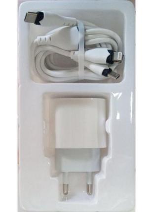 Зарядний блок живлення 20w usb-с power adapter + потрійний кабель usb-c to tc/mi/ip cable