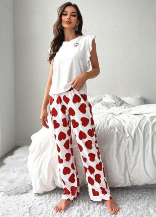 Жіноча піжама зі штанами в сердечки4 фото