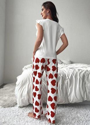 Жіноча піжама зі штанами в сердечки3 фото