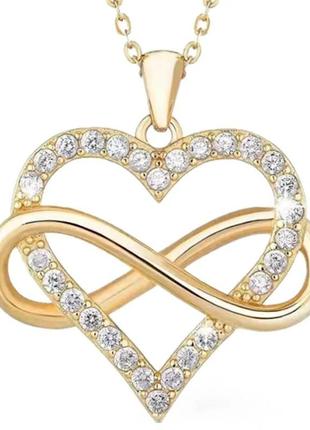 Ланцюжок з кулоном жіночий золотисте серце з білими фіанітами камінням кулон у вигляді серця і нескінченністю
