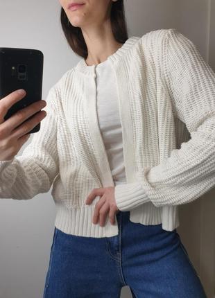 Стильний базовий кремовий кардиган накидка в'язаний светр укорочений бавовна2 фото
