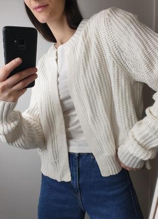 Стильний базовий кремовий кардиган накидка в'язаний светр укорочений бавовна4 фото