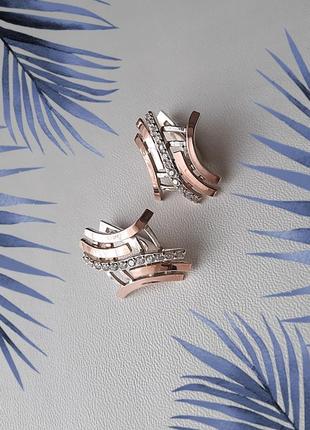 🛍 серьги серебро с золотом цирконий белый2 фото