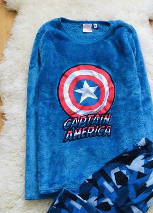 9-10 лет, marvel пушистая флисовая пижама captain america. мягкая, пижама на манжетах стан идеал3 фото