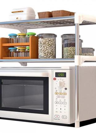 Настольный кухонный стеллаж под микроволновку с полками для посуды специй, этажерка для микроволновки 2 яруса2 фото