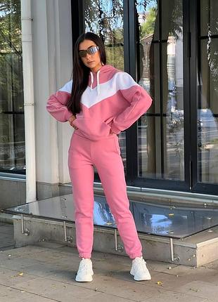 Женский спортивный комплект трехнитка с капюшоном