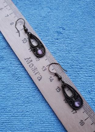 Сережки і подвійний кулон (комплект, набір) зі вставками з галіотісу та котячого ока. вінтаж6 фото