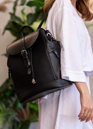 Рюкзак-сумка кожаный женский черный краст олсен