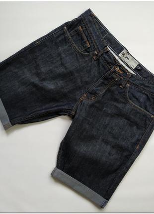 Мужские джинсовые темно-синие шорты topman slim на пуговицах с необработанной кромкой3 фото