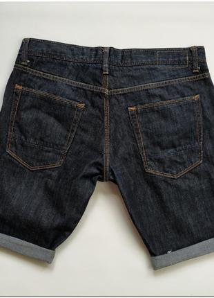 Мужские джинсовые темно-синие шорты topman slim на пуговицах с необработанной кромкой5 фото