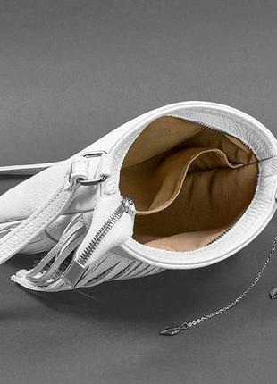 Сумка кожаная женская кросс-боди с бахромой белая fleco6 фото