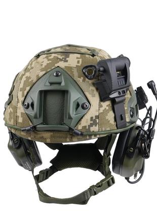 Тактический баллистический шлем с кавером наушниками фонариком, комплект шлема с наушниками, каска пиксель