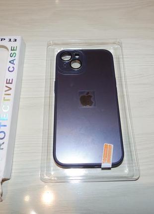 Чехол для iphone 13 стеклянный матовый + стекло на камеру с микрофиброй tpu+glass deep purple7 фото