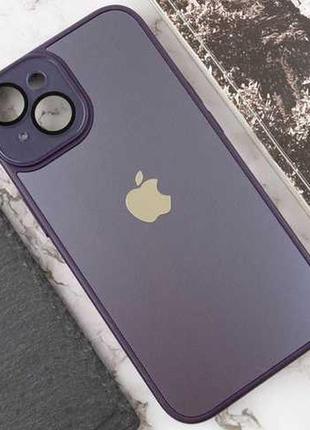 Чехол для iphone 13 стеклянный матовый + стекло на камеру с микрофиброй tpu+glass deep purple