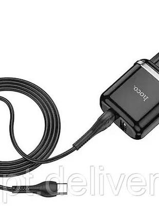 Зарядний пристрій 220 в usbx2 з кабелем usb — micro usb hoco n45 фото
