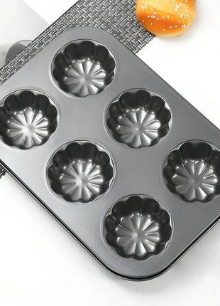 Форма для випічки кексів і мафінів на 6 комірок з антипригарним покриттям "квіти №1" 26.5х18.5х3 см