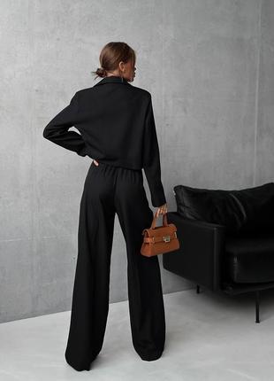 Женский классический деловой костюм с укороченным жакетом/пиджак и брюки прямого кроя5 фото