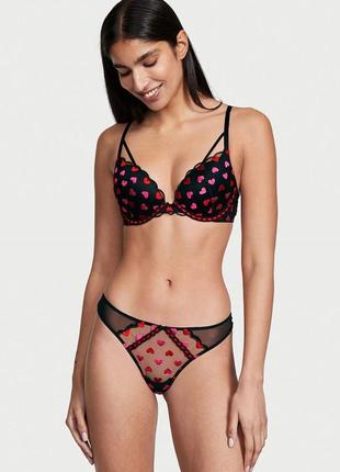 Трусики черные прозрачные стринги сердца оригинал victoria’s secret