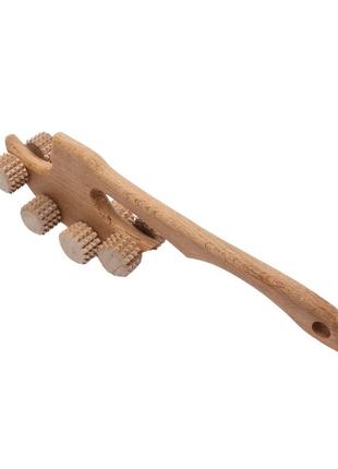 Масажер універсальний антицелюлітний дерев'яний роликовий з ручкою на 8 роликів "топорик"4 фото