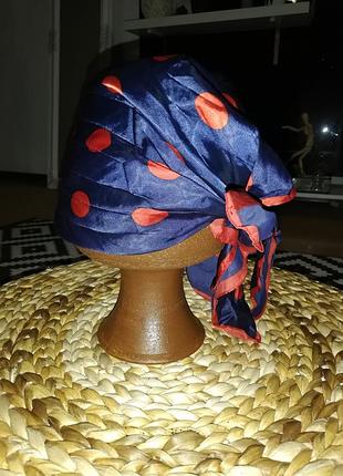 Хустка-панама в горох коралово-синій