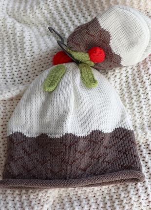 Новий дитячий набір, шапка та рукавиці на 0-3 місяців