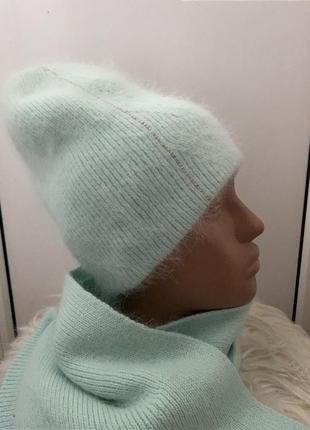 Мятный ментоловый комплект шапка и шарф ангора3 фото