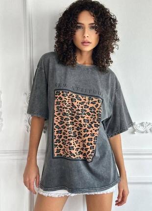 Трендовая оверсайз футболка с леопардовым принтом тай дай свободного кроя2 фото