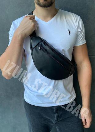 Кожаная поясная сумка бананка / сумка через плечо на пояс / натуральная кожа левов