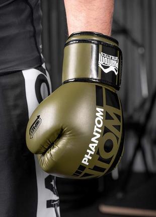 Боксерские перчатки спортивные тренировочные для бокса phantom army green 16 унций (капа в подарок) dm-114 фото