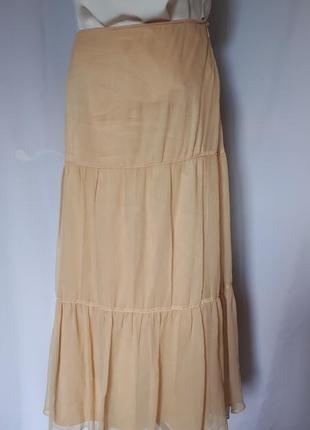 Бежевая длинная шелковая юбка libra (размер 12-14)2 фото