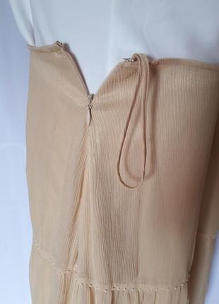Бежевая длинная шелковая юбка libra (размер 12-14)4 фото