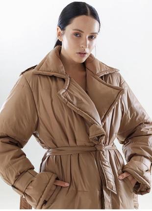 Зимове пальто плащ пухове стьобане стьогане від українського бренду volan