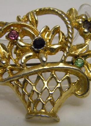 Брошь корзинка бижутерия чехословакия №1503