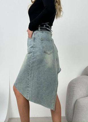Женская джинсовая юбка мини короткая,женская джинсовая юбка мины рваная3 фото