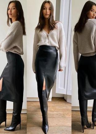 Юбка миди h&m экокожа