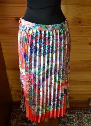 Крутая терракотовая цветочная яркая плиссированная юбка в складку в принт от h&amp;m! размер м- l5 фото
