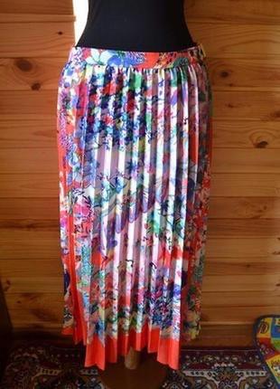 Крутая терракотовая цветочная яркая плиссированная юбка в складку в принт от h&amp;m! размер м- l2 фото