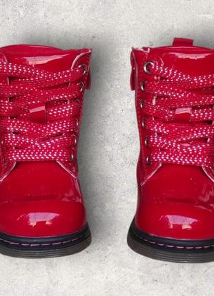 Стильные детские ботинки деми красные лаковые для девочки утепленые на флисе весна, осень2 фото