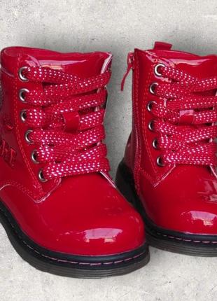 Стильные детские ботинки деми красные лаковые для девочки утепленые на флисе весна, осень8 фото