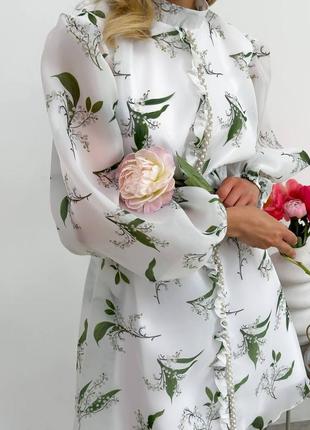 Накладний платіж ❤ святкова сукня з органзи пишна корсетного типу з рукавами об'ємними ліхтарики в квітковий принт конвалія