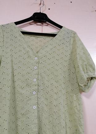 Хлопковая блуза рубашка на пуговицах выбитая вышивка прошва4 фото