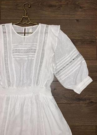 Очень крутое белое нарядное платье туника прошва вышивка h&m m