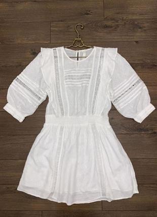 Очень крутое белое нарядное платье туника прошва вышивка h&m m