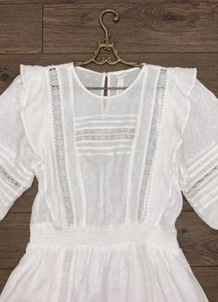 Очень крутое белое нарядное платье туника прошва вышивка h&m m