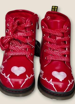 Червоні стильні яскраві демі черевики для дівчинки утеплені фліс весна, осінь love ❤️