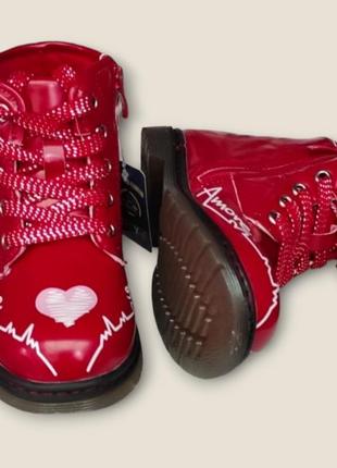 Красные стильные яркие деми ботинки для девочки утепленые флис весна, осень love ❤️7 фото