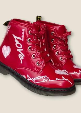 Модные яркие красные деми ботинки утепленые флис для девочки весна, осень love7 фото