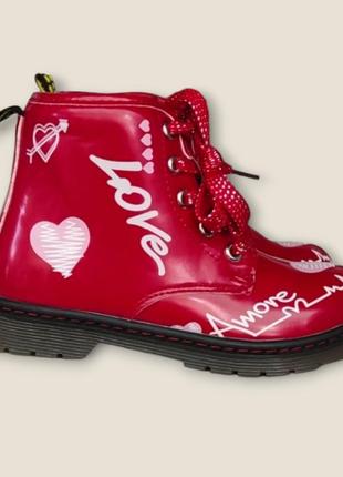 Модные яркие красные деми ботинки утепленые флис для девочки весна, осень love5 фото