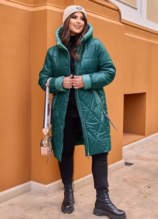 Красивое стеганное зимнее пальто на синтепоне4 фото