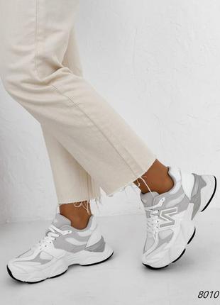 Белые серые кожаные замшевые кроссовки с сеткой в сетку на толстой грубой массивной подошве платформе6 фото